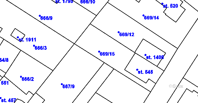 Parcela st. 669/15 v KÚ Náměšť nad Oslavou, Katastrální mapa
