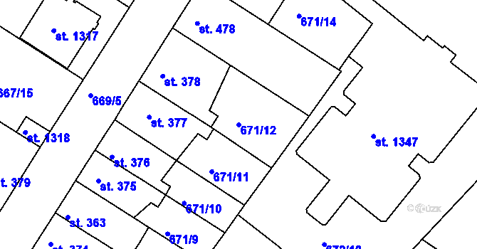 Parcela st. 671/12 v KÚ Náměšť nad Oslavou, Katastrální mapa