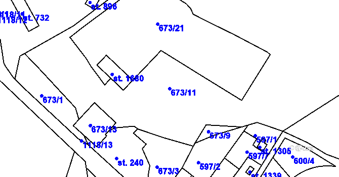 Parcela st. 673/11 v KÚ Náměšť nad Oslavou, Katastrální mapa