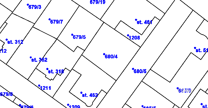 Parcela st. 680/4 v KÚ Náměšť nad Oslavou, Katastrální mapa