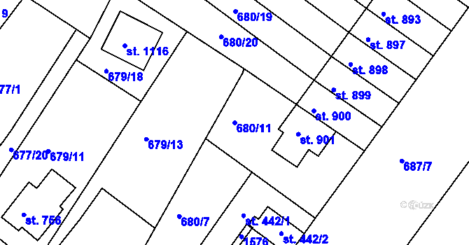 Parcela st. 680/11 v KÚ Náměšť nad Oslavou, Katastrální mapa