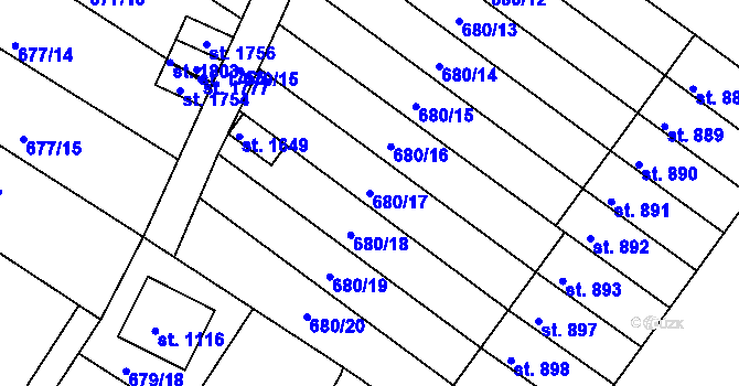 Parcela st. 680/17 v KÚ Náměšť nad Oslavou, Katastrální mapa