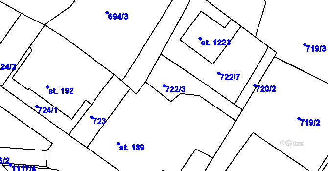 Parcela st. 722/3 v KÚ Náměšť nad Oslavou, Katastrální mapa