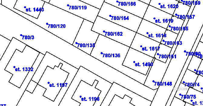 Parcela st. 780/136 v KÚ Náměšť nad Oslavou, Katastrální mapa
