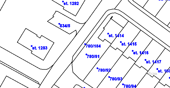 Parcela st. 780/184 v KÚ Náměšť nad Oslavou, Katastrální mapa