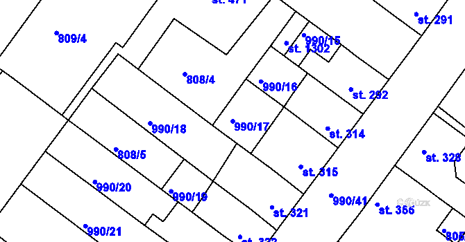 Parcela st. 990/17 v KÚ Náměšť nad Oslavou, Katastrální mapa