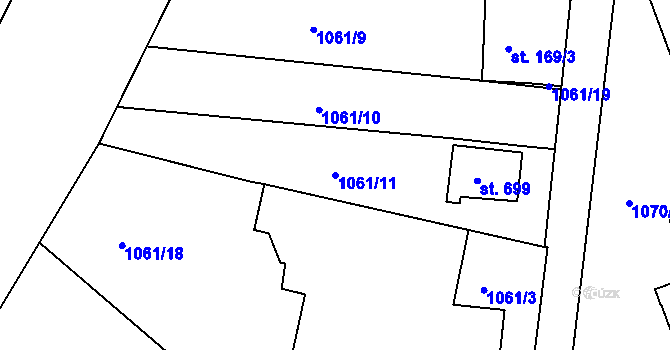 Parcela st. 1061/11 v KÚ Náměšť nad Oslavou, Katastrální mapa