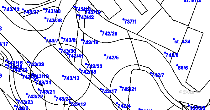 Parcela st. 742/5 v KÚ Náměšť nad Oslavou, Katastrální mapa