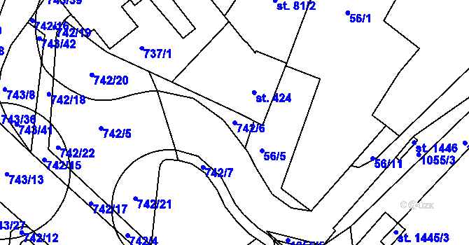 Parcela st. 742/6 v KÚ Náměšť nad Oslavou, Katastrální mapa