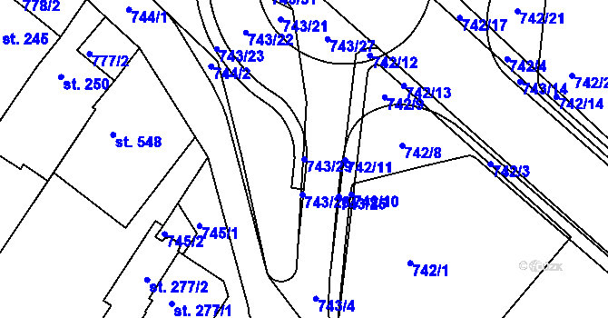 Parcela st. 743/29 v KÚ Náměšť nad Oslavou, Katastrální mapa