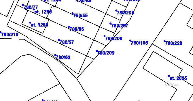 Parcela st. 780/209 v KÚ Náměšť nad Oslavou, Katastrální mapa