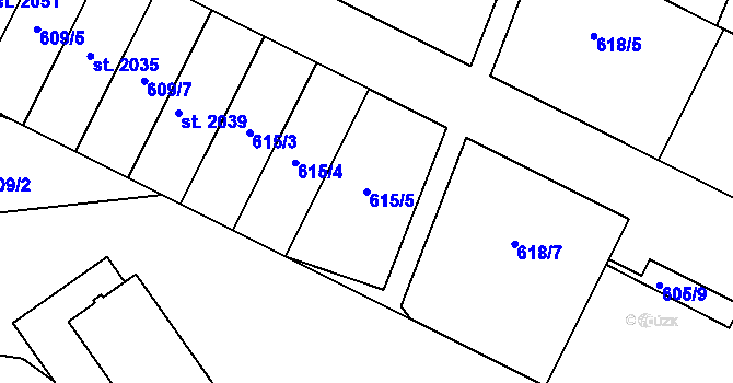 Parcela st. 615/5 v KÚ Náměšť nad Oslavou, Katastrální mapa