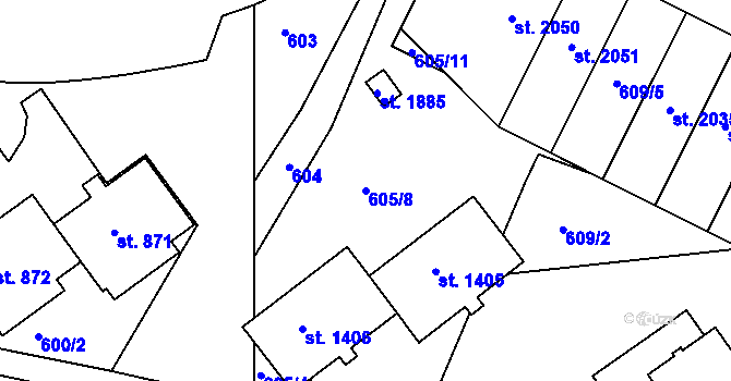 Parcela st. 605/8 v KÚ Náměšť nad Oslavou, Katastrální mapa