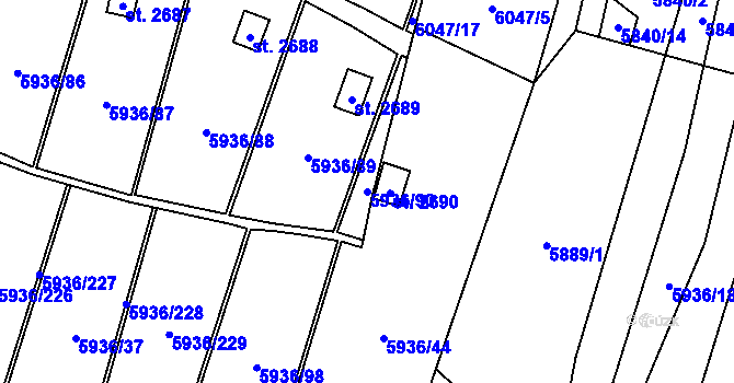 Parcela st. 5936/90 v KÚ Napajedla, Katastrální mapa