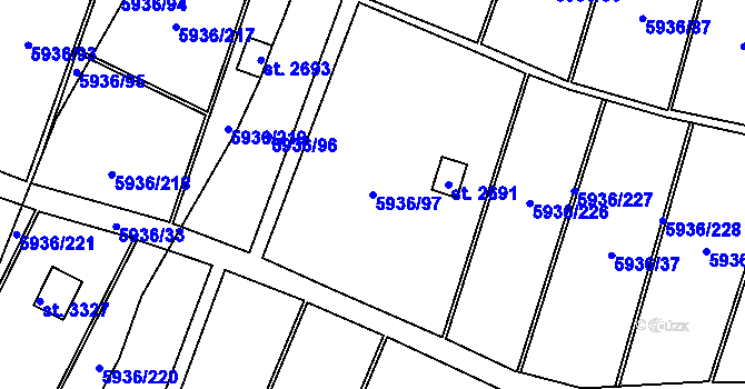 Parcela st. 5936/97 v KÚ Napajedla, Katastrální mapa