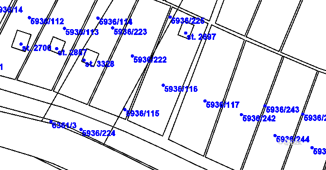 Parcela st. 5936/116 v KÚ Napajedla, Katastrální mapa