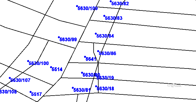 Parcela st. 5630/86 v KÚ Napajedla, Katastrální mapa