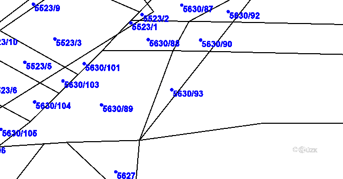 Parcela st. 5630/93 v KÚ Napajedla, Katastrální mapa