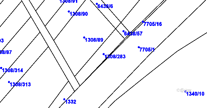 Parcela st. 1308/283 v KÚ Napajedla, Katastrální mapa