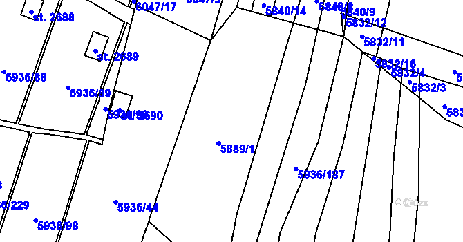 Parcela st. 5936/189 v KÚ Napajedla, Katastrální mapa