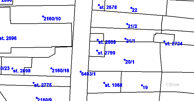 Parcela st. 2799 v KÚ Napajedla, Katastrální mapa