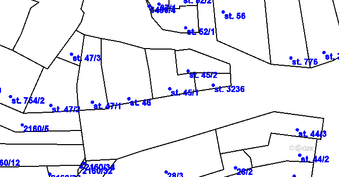 Parcela st. 45/1 v KÚ Napajedla, Katastrální mapa