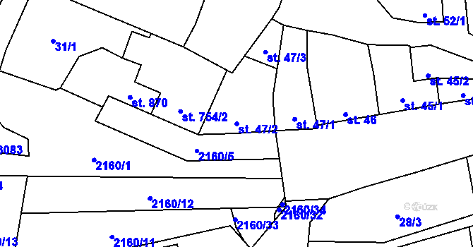 Parcela st. 47/2 v KÚ Napajedla, Katastrální mapa
