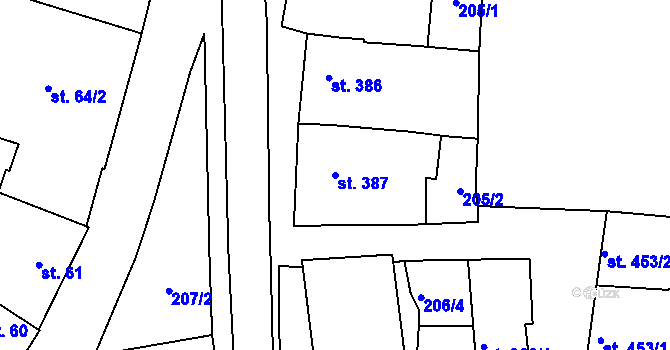 Parcela st. 387 v KÚ Napajedla, Katastrální mapa