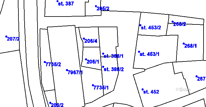 Parcela st. 388/1 v KÚ Napajedla, Katastrální mapa