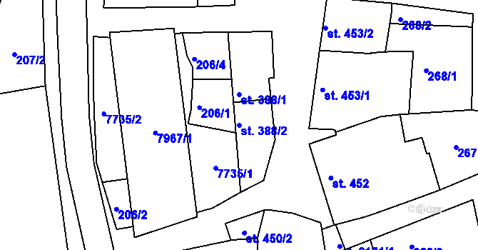 Parcela st. 388/2 v KÚ Napajedla, Katastrální mapa