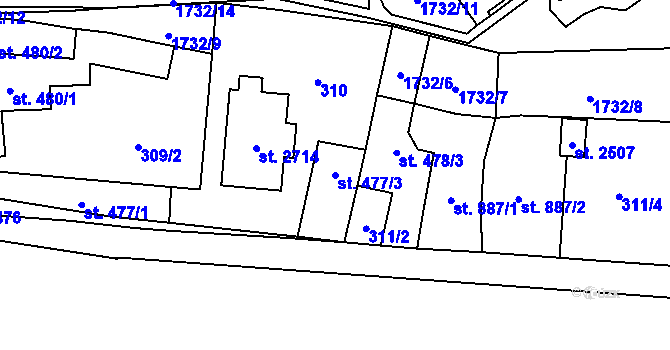 Parcela st. 477/3 v KÚ Napajedla, Katastrální mapa