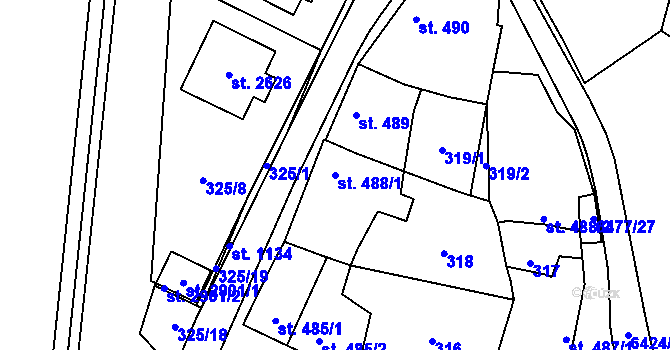 Parcela st. 488/1 v KÚ Napajedla, Katastrální mapa
