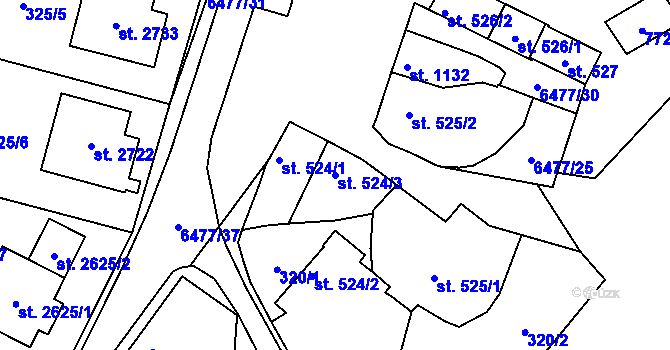 Parcela st. 524/3 v KÚ Napajedla, Katastrální mapa