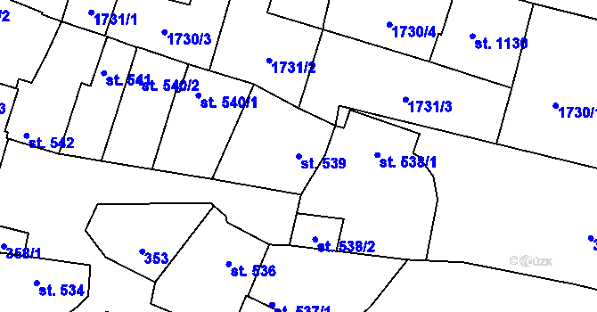 Parcela st. 539 v KÚ Napajedla, Katastrální mapa