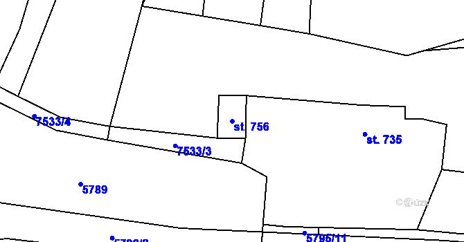 Parcela st. 756 v KÚ Napajedla, Katastrální mapa