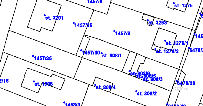 Parcela st. 808/1 v KÚ Napajedla, Katastrální mapa