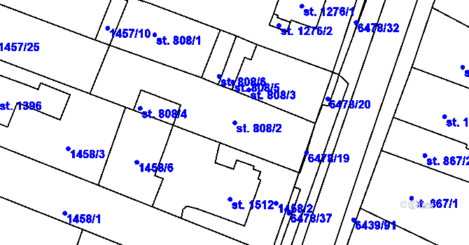 Parcela st. 808/2 v KÚ Napajedla, Katastrální mapa
