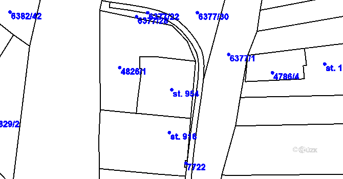 Parcela st. 954 v KÚ Napajedla, Katastrální mapa
