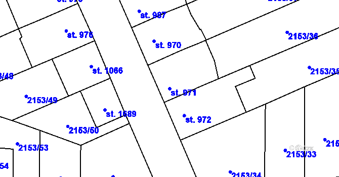 Parcela st. 971 v KÚ Napajedla, Katastrální mapa