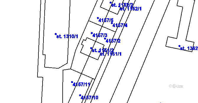 Parcela st. 1151/1 v KÚ Napajedla, Katastrální mapa
