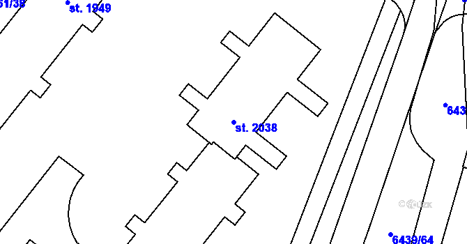 Parcela st. 2038 v KÚ Napajedla, Katastrální mapa