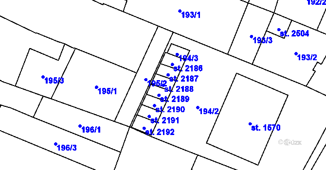 Parcela st. 2188 v KÚ Napajedla, Katastrální mapa