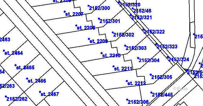 Parcela st. 2210 v KÚ Napajedla, Katastrální mapa