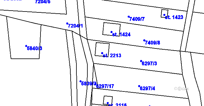 Parcela st. 2213 v KÚ Napajedla, Katastrální mapa