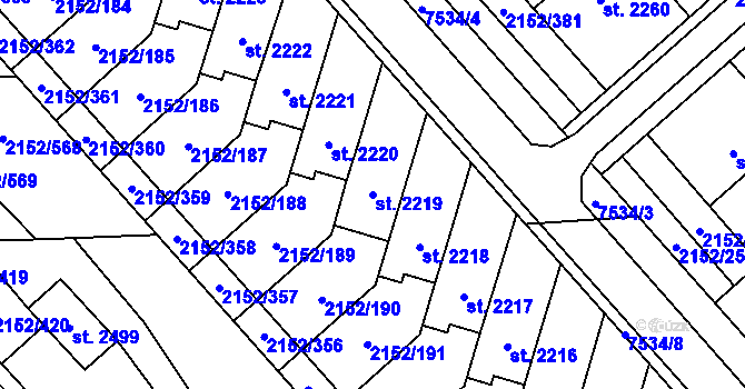 Parcela st. 2219 v KÚ Napajedla, Katastrální mapa
