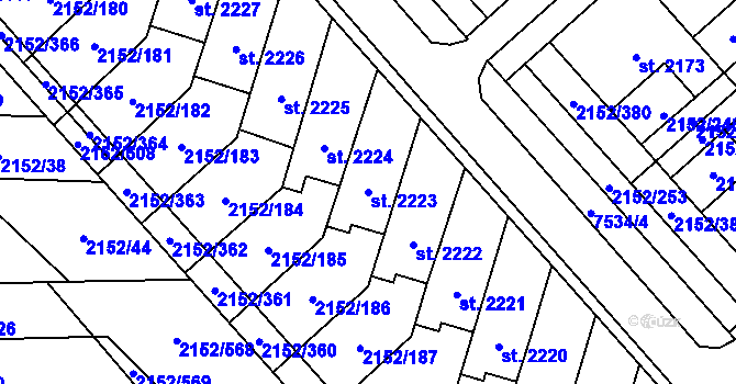 Parcela st. 2223 v KÚ Napajedla, Katastrální mapa