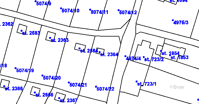 Parcela st. 2364 v KÚ Napajedla, Katastrální mapa