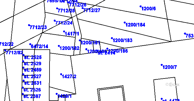 Parcela st. 2414 v KÚ Napajedla, Katastrální mapa
