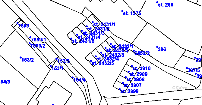 Parcela st. 2432/3 v KÚ Napajedla, Katastrální mapa