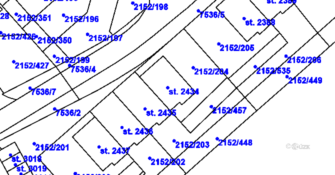 Parcela st. 2434 v KÚ Napajedla, Katastrální mapa